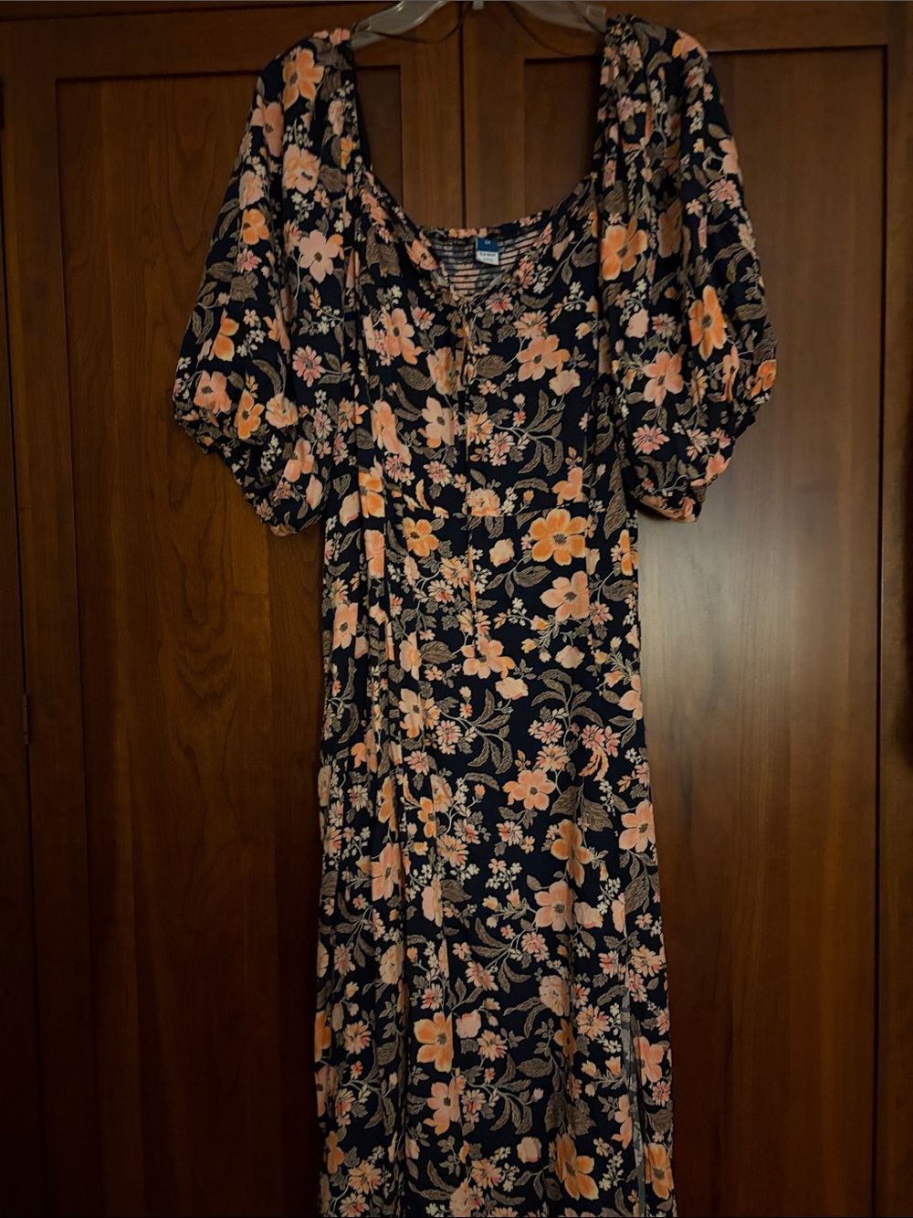 Old Navy Navy Maxi Dress with Peach Floral Print